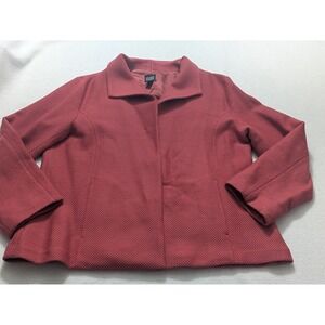Eileen Fisher Blazer Pink Salmon Pique Wool Woven Unlined Jacket Sz Large Class